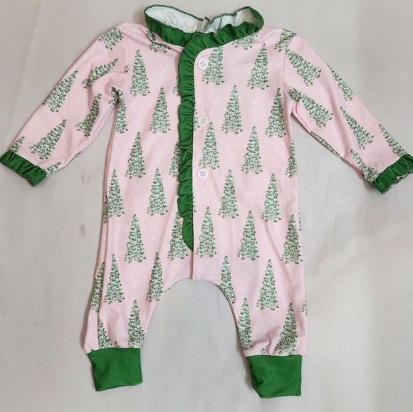 🎄Sugar Bee Ruffle Pink Christmas Tree Holiday One Piece 3mo - Picture 4 of 8